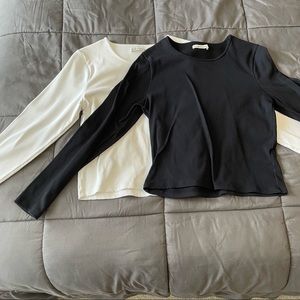 Abercrombie & Fitch Ribbed Long Sleeve Shirts Black and White